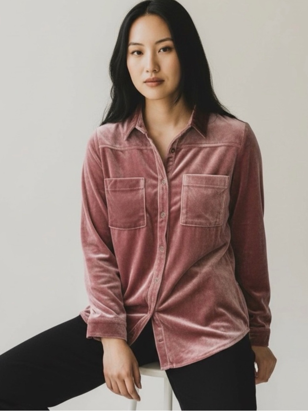 Umgee Velvet Shirt in Dusty Rose